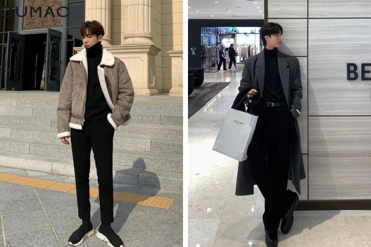 Phối áo len cổ lọ cùng quần âu lịch lãm